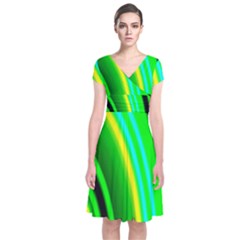 Multi Colorful Radiant Background Short Sleeve Front Wrap Dress