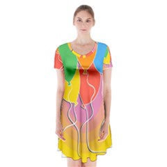 Birthday Party Balloons Colourful Cartoon Illustration Of A Bunch Of Party Balloon Short Sleeve V-neck Flare Dress by Nexatart