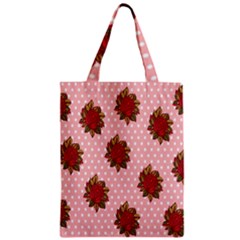 Pink Polka Dot Background With Red Roses Zipper Classic Tote Bag by Nexatart