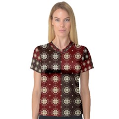 Decorative Pattern With Flowers Digital Computer Graphic Women s V-neck Sport Mesh Tee