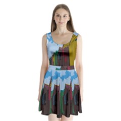 Brightly Colored Dressing Huts Split Back Mini Dress  by Nexatart
