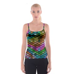 Fish Scales Pattern Background In Rainbow Colors Wallpaper Spaghetti Strap Top by Nexatart