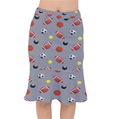 Balltiled Grey Ball Tennis Football Basketball Billiards Mermaid Skirt by Mariart