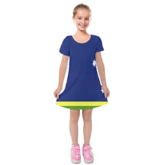 Flag Star Blue Green Yellow Kids  Short Sleeve Velvet Dress by Mariart