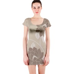 Flower Floral Grey Rose Leaf Short Sleeve Bodycon Dress by Mariart