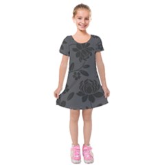 Flower Floral Rose Black Kids  Short Sleeve Velvet Dress by Mariart