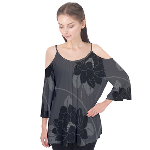 Flower Floral Rose Black Lola Flock Flutter Tees by Mariart