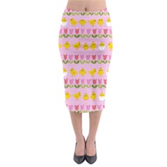 Easter - Chick And Tulips Midi Pencil Skirt by Valentinaart