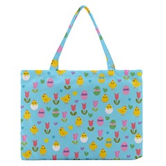 Easter - Chick And Tulips Medium Zipper Tote Bag by Valentinaart