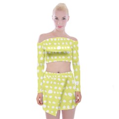 Polkadot White Yellow Off Shoulder Top With Skirt Set by Mariart