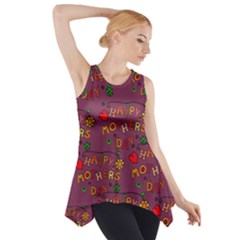 Happy Mothers Day Text Tiling Pattern Side Drop Tank Tunic