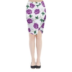 Purple Roses Pattern Wallpaper Background Seamless Design Illustration Midi Wrap Pencil Skirt by Nexatart