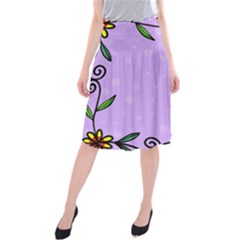 Hand Drawn Doodle Flower Border Midi Beach Skirt by Nexatart