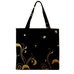 Golden Flowers And Leaves On A Black Background Zipper Grocery Tote Bag by Nexatart