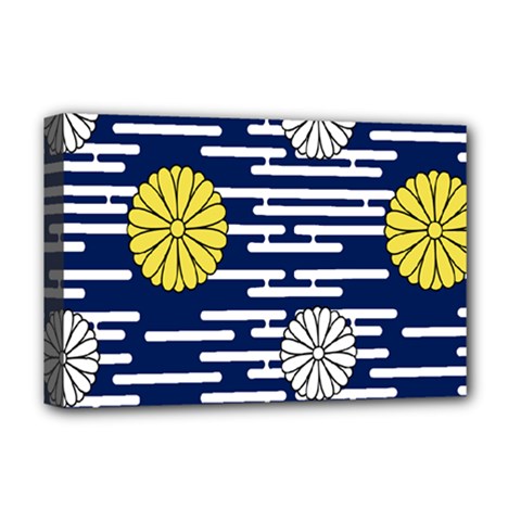 Sunflower Line Blue Yellpw Deluxe Canvas 18  X 12   by Mariart