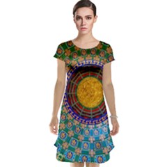 Temple Abstract Ceiling Chinese Cap Sleeve Nightdress
