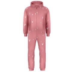 Pink Background With White Hearts On Lines Hooded Jumpsuit (men) 
