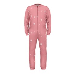 Pink Background With White Hearts On Lines Onepiece Jumpsuit (kids)