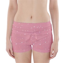 Pink Background With White Hearts On Lines Boyleg Bikini Wrap Bottoms by TastefulDesigns