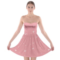 Pink Background With White Hearts On Lines Strapless Bra Top Dress