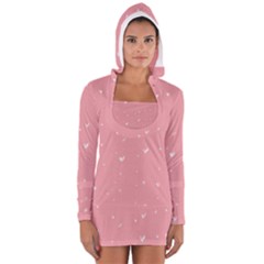 Pink Background With White Hearts On Lines Women s Long Sleeve Hooded T-shirt