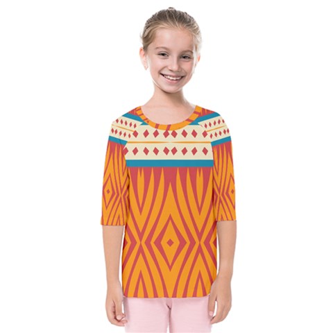 Shapes In Retro Colors   Kids  Quarter Sleeve Raglan Tee by LalyLauraFLM