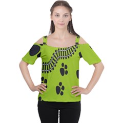 Green Prints Next To Track Women s Cutout Shoulder Tee