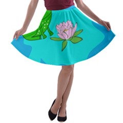 Frog Flower Lilypad Lily Pad Water A-line Skater Skirt by Nexatart