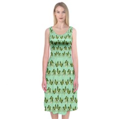 Green Butterflies Midi Sleeveless Dress by linceazul