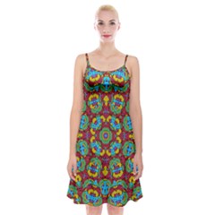 Geometric Multicolored Print Spaghetti Strap Velvet Dress by dflcprintsclothing