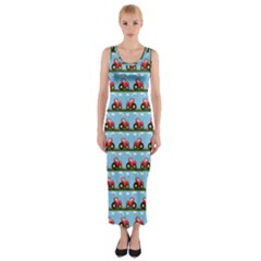 Toy Tractor Pattern Fitted Maxi Dress