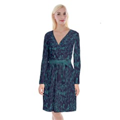 Leaf Pattern Long Sleeve Velvet Front Wrap Dress by berwies