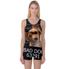 Bad Dog One Piece Boyleg Swimsuit by Valentinaart