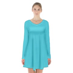 Blue Waves Pattern  Long Sleeve Velvet V-neck Dress by TastefulDesigns