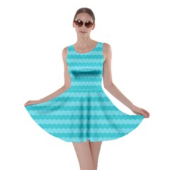 Abstract Blue Waves Pattern Skater Dress