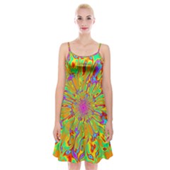 Magic Ripples Flower Power Mandala Neon Colored Spaghetti Strap Velvet Dress by EDDArt