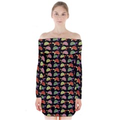Turtle Pattern Long Sleeve Off Shoulder Dress by Valentinaart