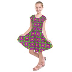 Bohemian Big Flower Of The Power In Rainbows Kids  Short Sleeve Dress by pepitasart