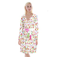 Candy Pattern Long Sleeve Velvet Front Wrap Dress