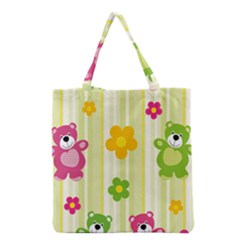 Animals Bear Flower Floral Line Red Green Pink Yellow Sunflower Star Grocery Tote Bag by Mariart