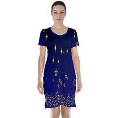 Blue Star Space Galaxy Light Night Short Sleeve Nightdress by Mariart