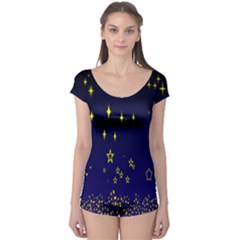 Blue Star Space Galaxy Light Night Boyleg Leotard  by Mariart