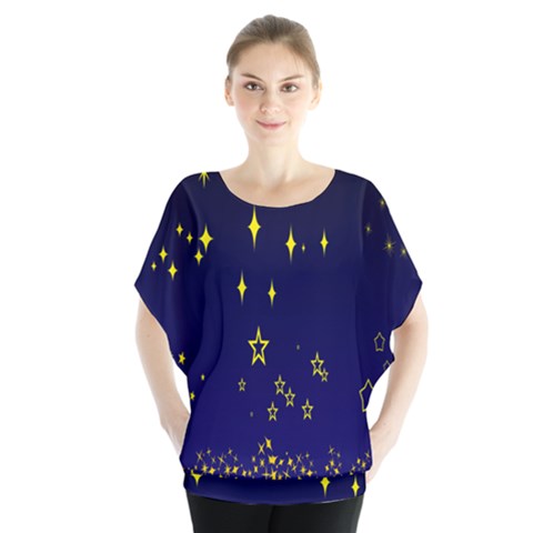 Blue Star Space Galaxy Light Night Blouse by Mariart