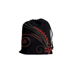 Flower Leaf Red Black Drawstring Pouches (small)  by Mariart