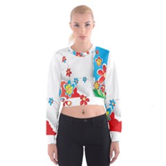 Flower Floral Papper Butterfly Star Sunflower Red Blue Green Leaf Cropped Sweatshirt by Mariart