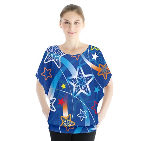 Line Star Space Blue Sky Light Rainbow Red Orange White Yellow Blouse by Mariart