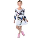  Colorful Love Birds Illustration With Splashes Of Paint Kids  Long Sleeve Velvet Dress View1