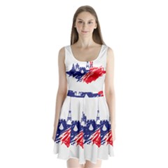 Eiffel Tower Monument Statue Of Liberty France England Red Blue Split Back Mini Dress  by Mariart