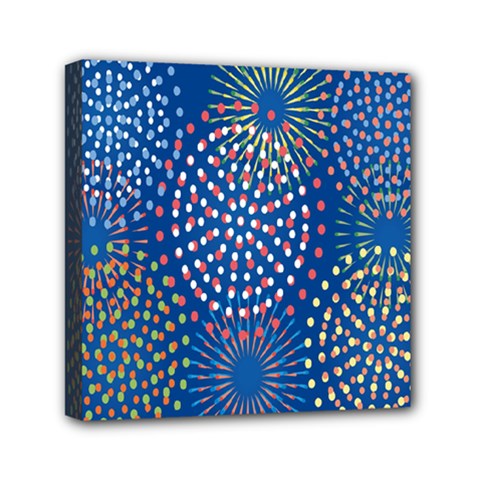 Fireworks Party Blue Fire Happy Mini Canvas 6  X 6  by Mariart
