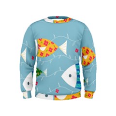 Fish Cute Swim Blue Sea Kids  Sweatshirt by Mariart